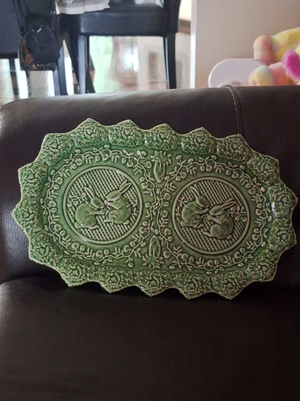 Bordallo Pinheiro Green Ceramic Bunny Platter